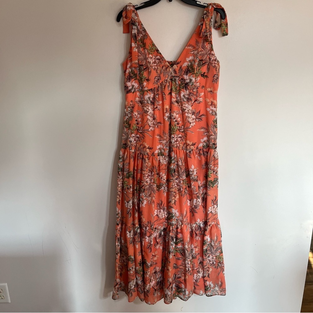 Melonie‎ Women's Size 10 Floral Maxi Dress V-Neck Papaya Cream Sleeveless